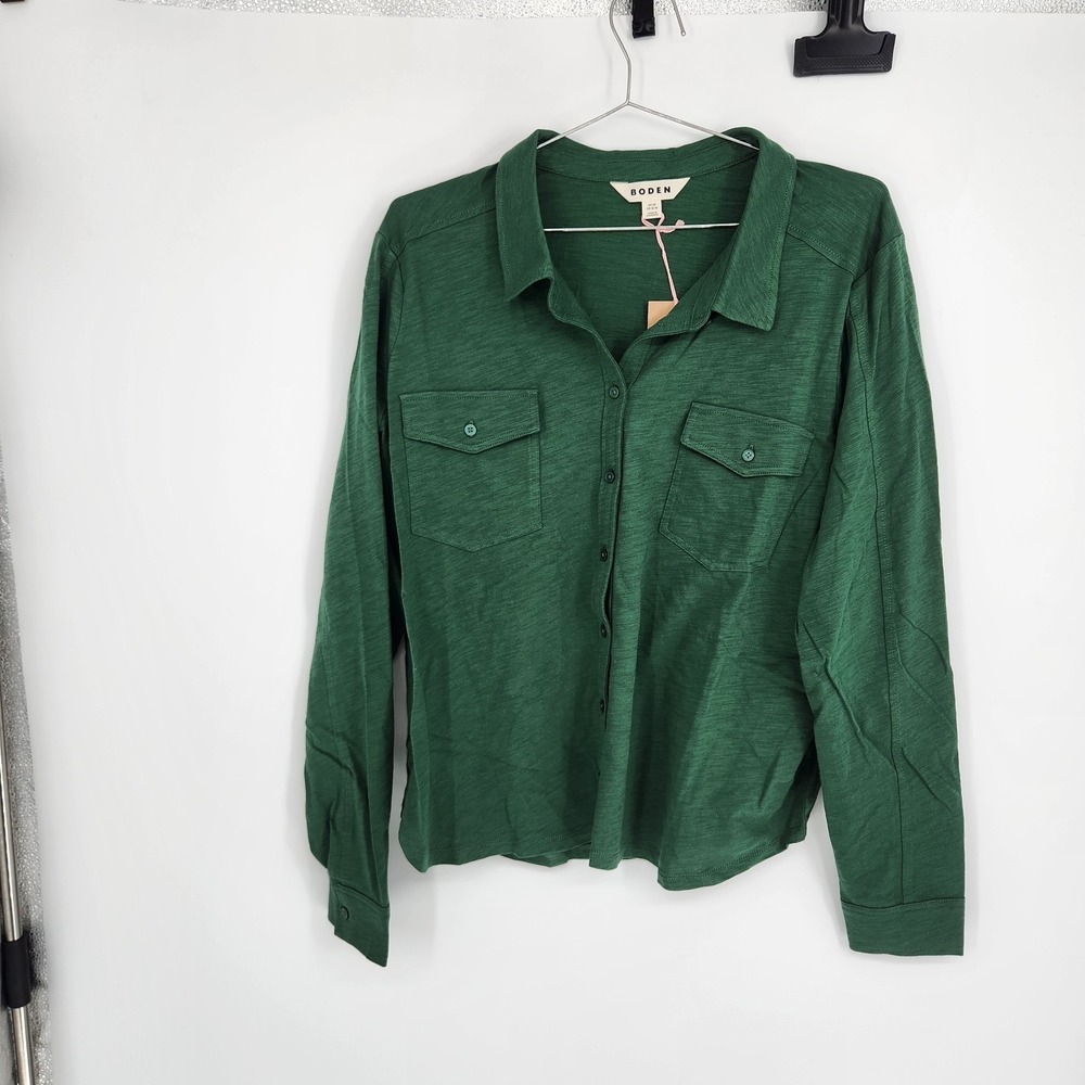 Boden Women's Size 16-18 Hunter Green Seam Detail Jersey Shirt NWT